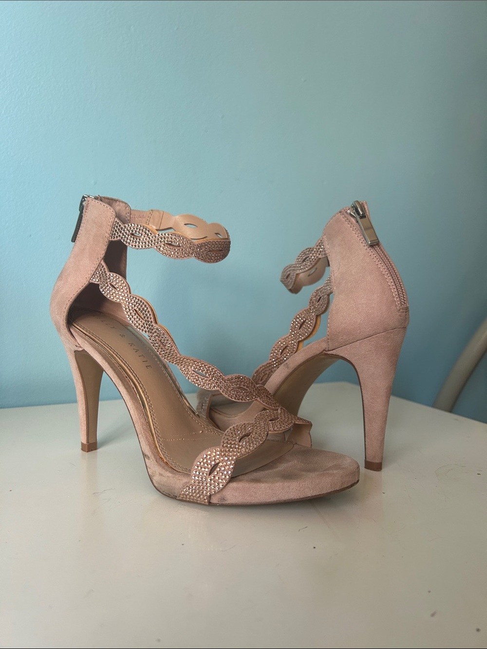 Kelly & Katie Blush Pink Scalloped Rhinestone High Heel Sandals